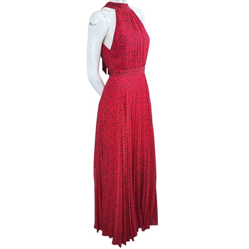 Alice & Olivia Kelissa Red & Black Leopard Print High Halter Neck Gown Size 2 - Picture 5 of 12